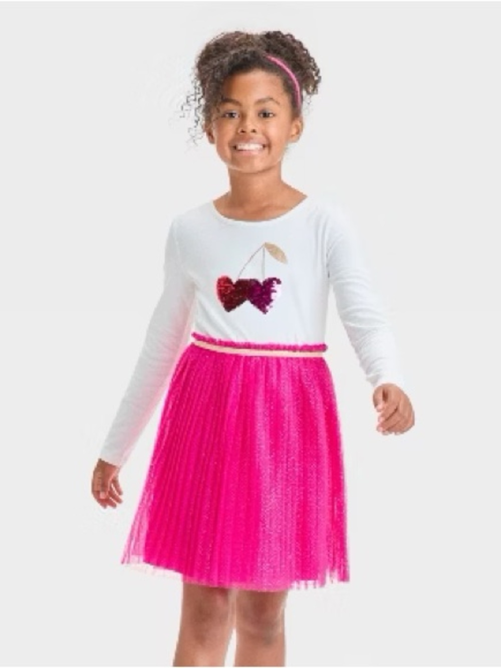 Cat & Jack White Top Pink Tulle Skirt Sequin Heart Dress